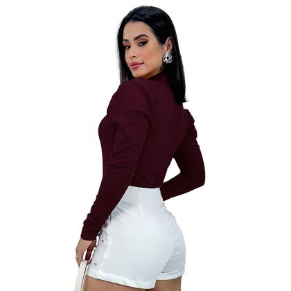 Imagem de Body Feminino Canelado Manga Longa Princesa Bufante Gola