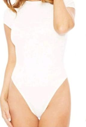 Imagem de Body  Feminino Decote Redondo Manga Curta Blusa Verão Gola Caréca com Fecho