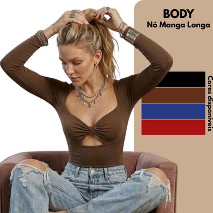 Imagem de Body Feminino estiloso Lançamento Moda Gringa suplex NÓ MANGA LONGA bori boddy Bari noite baladinha