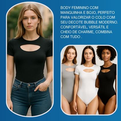 Imagem de Body Feminino Manga Curta Com Bojo Decote Bubble Básico 1Und
