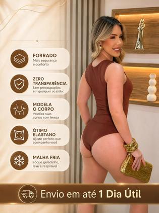 Imagem de Body Feminino Modelador Poliamida Premium Forrado Zero Transparência Elastano Malha Fria Decote Moda