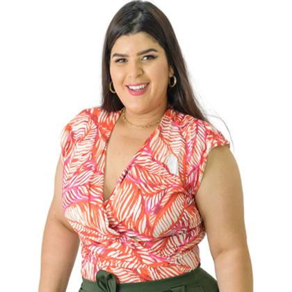 Imagem de Body Feminino Plus Size Transpassado Fluity Catwalk Estampado Vermelho