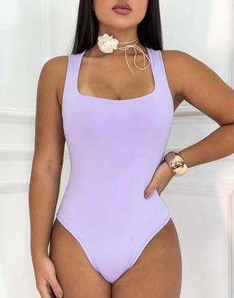 Imagem de Body feminino regata alça larga decote quadrado suplex tecido duplo - conforto elegância tendencia