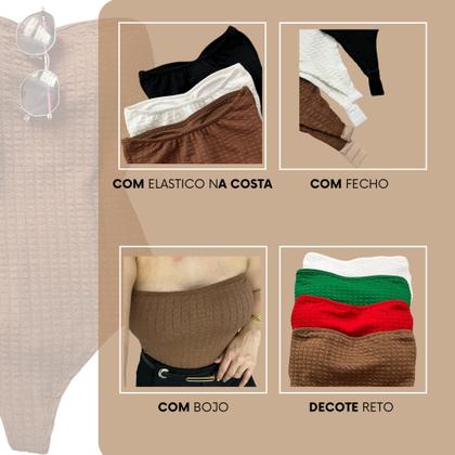 Imagem de Body Feminino sem alça Sem Alça Com Fecho Com Bojo Tecido Grosso 3D Bubble