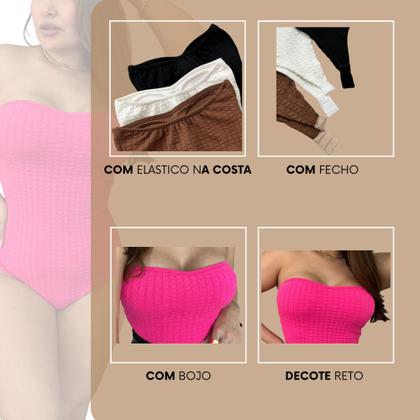 Imagem de Body Feminino sem alça Sem Alça Com Fecho Com Bojo Tecido Grosso 3D Bubble