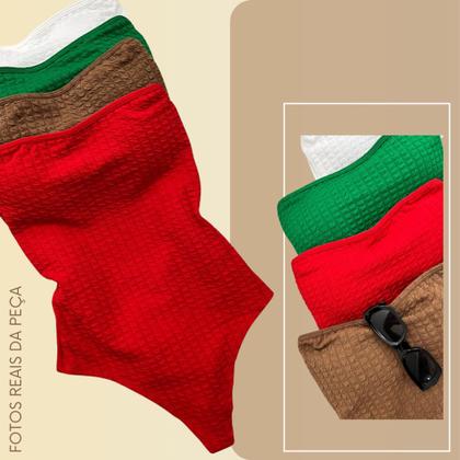 Imagem de Body Feminino sem alça Sem Alça Com Fecho Com Bojo Tecido Grosso 3D Bubble