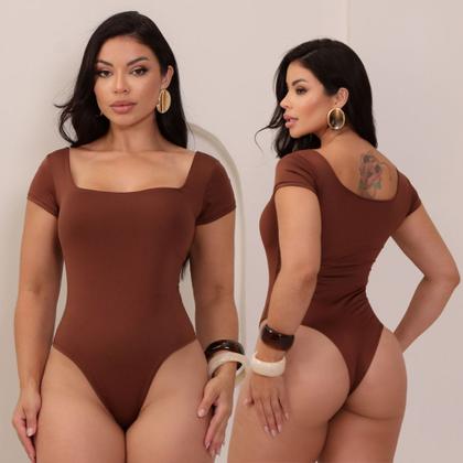 Imagem de Body Feminino Suplex Romantic Decote Quadrado Manga Curta Bori Modelador Elegante Blogueira