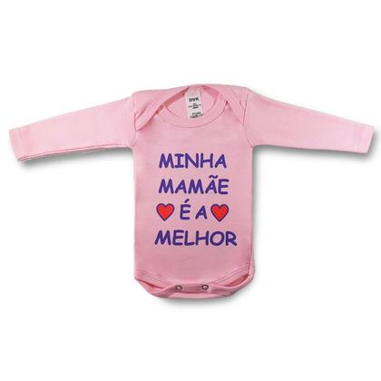 Imagem de Body infantil Manga longa Bebe Menina Tecido Suedine Personalizado Frase Minha Mamae É A Melhor Rosa 100 algodão Baby Deluxe