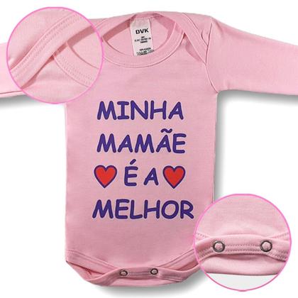 Imagem de Body infantil Manga longa Bebe Menina Tecido Suedine Personalizado Frase Minha Mamae É A Melhor Rosa 100 algodão Baby Deluxe