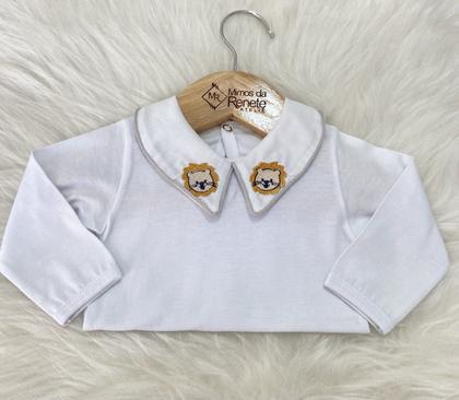 Imagem de Body Leãozinho Cinza  Manga Longa Moda Infantil Recém Nascido Bebê Menino Masculino Confortável Gola Bordada