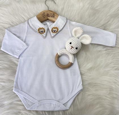 Imagem de Body Leãozinho Cinza  Manga Longa Moda Infantil Recém Nascido Bebê Menino Masculino Confortável Gola Bordada