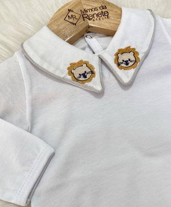 Imagem de Body Leãozinho Cinza  Manga Longa Moda Infantil Recém Nascido Bebê Menino Masculino Confortável Gola Bordada