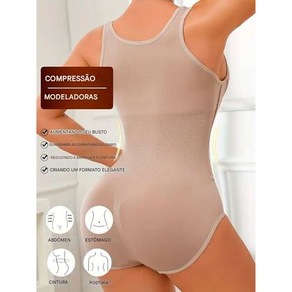 Imagem de Body Modelador Feminino Fecho Frontal 3 niveis Compressiva COR:PRETOTAMANHO:L