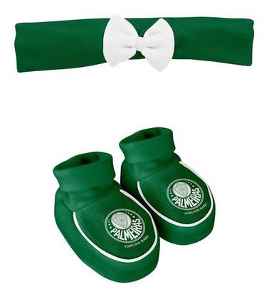 Imagem de Body Palmeiras Bebe + Pantufa + Lacinho Menina Oficial Bodie - Verde - GG (9-12 meses)