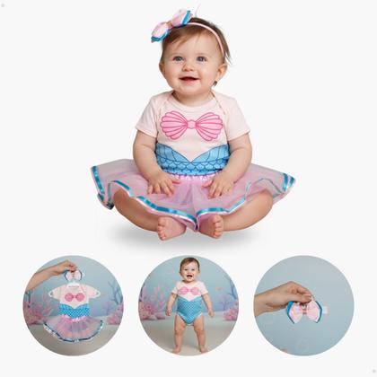 Imagem de Body Pequena Fantasia Sereia de Bebe Lacinho Sainha Faixa