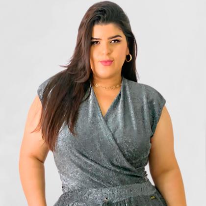 Imagem de Body Plus Size Feminino Blusa Transpassado Brilho Moda Luxo