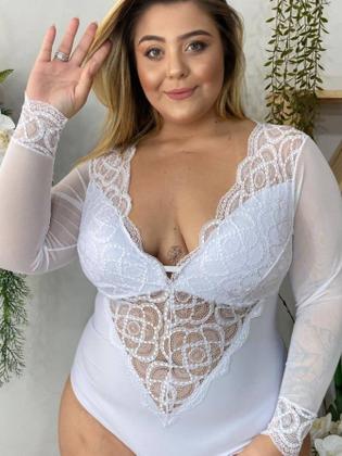 Imagem de Body plus size manga tule transparente