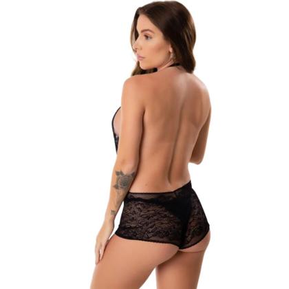 Imagem de Body Rendado Feminino Decotado Costa Nua Lingerie Moda Íntima Transparente Sensual Sexy Uma Alça