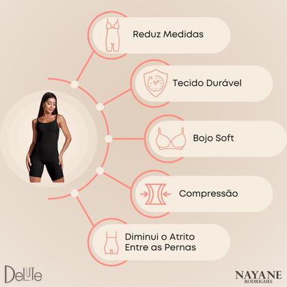 Imagem de Body Short Redulip Cinta Modeladora Feminina com Compressão Redutora e Bojo Soft Nayane Rodrigues