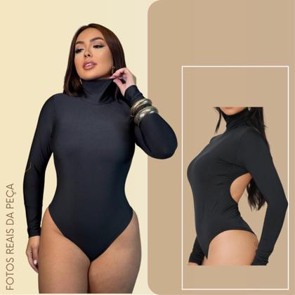 Imagem de Body Suplex Costa Aberta Manga Longa Gola Alta Moda Gringa Blogueira Inverno