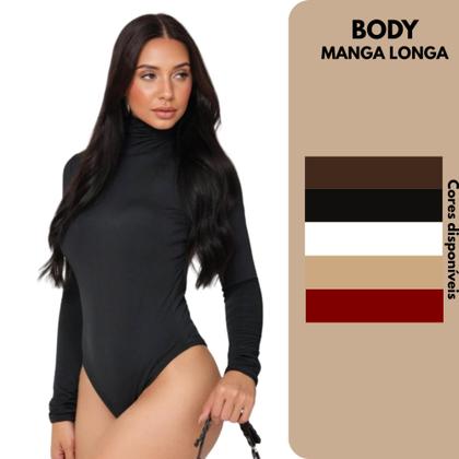 Imagem de Body Suplex Costa Aberta Manga Longa Gola Alta Moda Gringa Blogueira Inverno