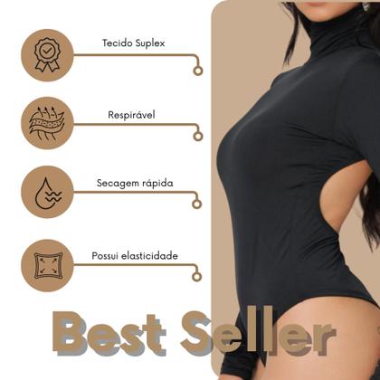 Imagem de Body Suplex Costa Aberta Manga Longa Gola Alta Moda Gringa Blogueira Inverno