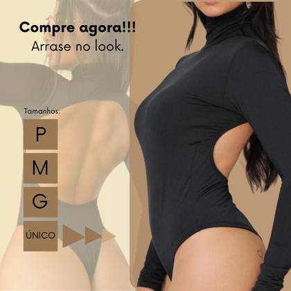 Imagem de Body Suplex Costa Aberta Manga Longa Gola Alta Moda Gringa Blogueira Inverno