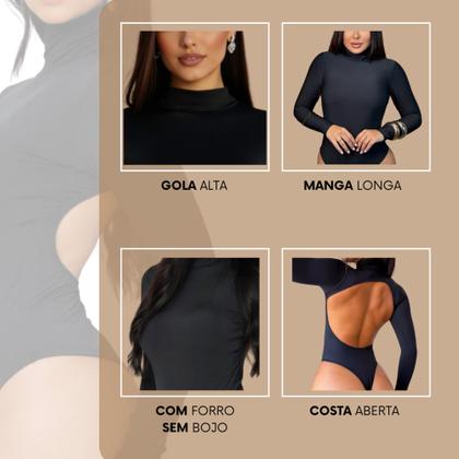 Imagem de Body Suplex Costa Aberta Manga Longa Gola Alta Moda Gringa Blogueira Inverno
