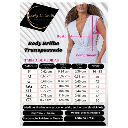 Imagem de Body Transpassado Brilho Luxo Blusa Feminina P ao Plus Size