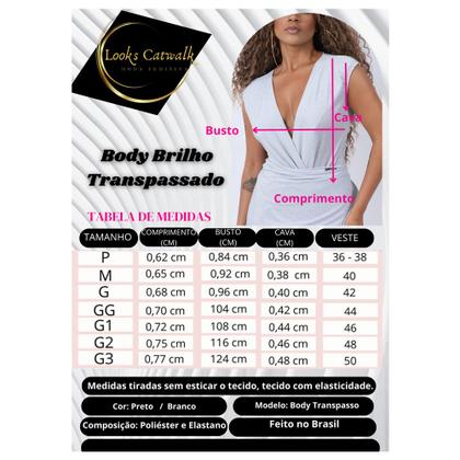 Imagem de Body Transpassado Brilho Luxo Blusa Feminina P ao Plus Size