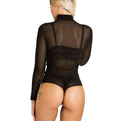 Imagem de Body Tule Feminino Blusinha Transparente Manga Longa