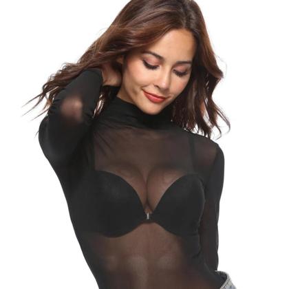 Imagem de Body Tule Feminino Blusinha Transparente Manga Longa