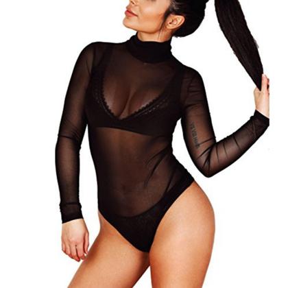 Imagem de Body Tule Feminino Blusinha Transparente Manga Longa