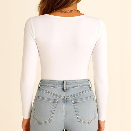 Imagem de Body Vermelho Feminino Suplex Manga Longa Decote Quadrado