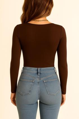 Imagem de Body Vermelho Feminino Suplex Manga Longa Decote Quadrado