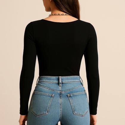 Imagem de Body Vermelho Feminino Suplex Manga Longa Decote Quadrado