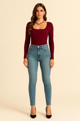 Imagem de Body Vermelho Feminino Suplex Manga Longa Decote Quadrado