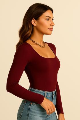 Imagem de Body Vermelho Feminino Suplex Manga Longa Decote Quadrado