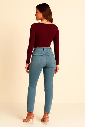 Imagem de Body Vermelho Feminino Suplex Manga Longa Decote Quadrado