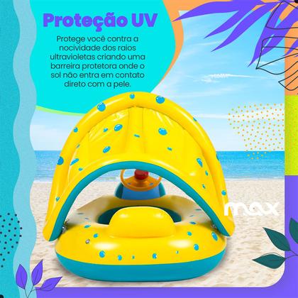 Imagem de Boia Bebê Inflável com Assento Fralda e Cobertura Solar para Proteção na Piscina