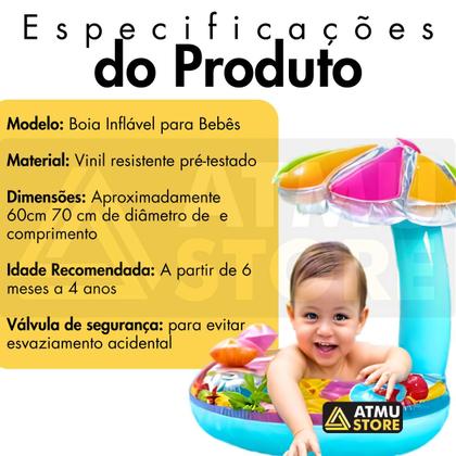 Imagem de Boia Bebê Piscina Cobertura Infantil Inflável Proteção Solar