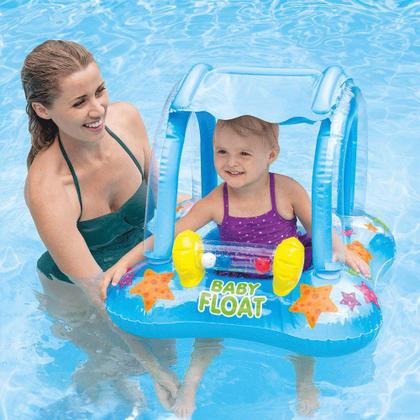 Imagem de Boia Bote Bebê Cobertura Fralda Infantil Rosa Ou Azu Boia Piscina Bebe 65cm