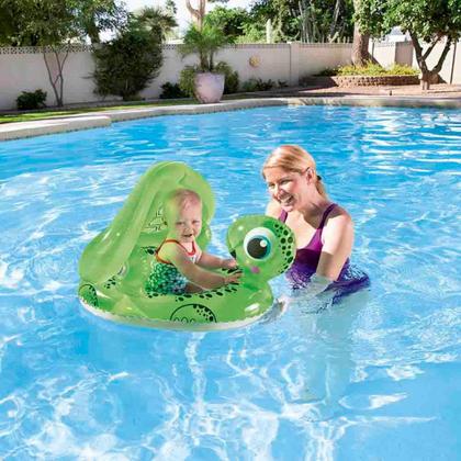Imagem de Boia Bote Bebê Cobertura Fralda Infantil Tartaruga Para-Sol