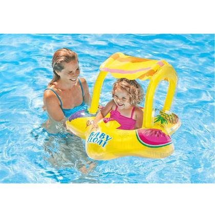 Imagem de Boia Bote Bebê Fralda Infantil Inflável Proteção Com Cobertura Intex