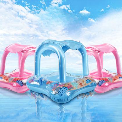 Imagem de Boia Bote Bebê Infantil Cobertura Inflável Crianças com Assento Proteção Solar Para Praia Piscina