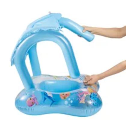 Imagem de Boia Bote Bebê Infantil Cobertura Inflável Crianças com Assento Proteção Solar Para Praia Piscina