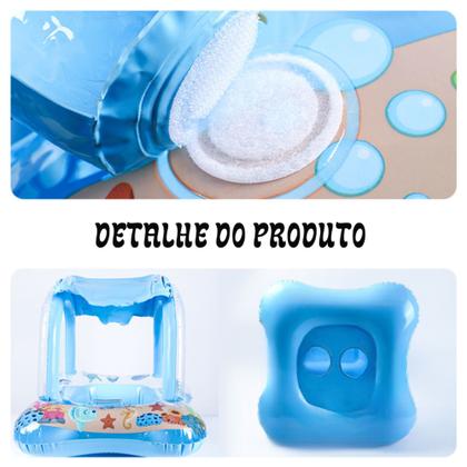 Imagem de Boia Bote Bebê Infantil Cobertura Inflável Crianças com Assento Proteção Solar Para Praia Piscina