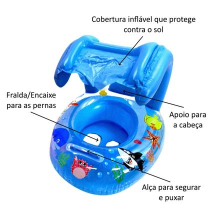 Imagem de Boia Bote Fralda para Bebês com cobertura e Encaixe para as Pernas Infantil Azul