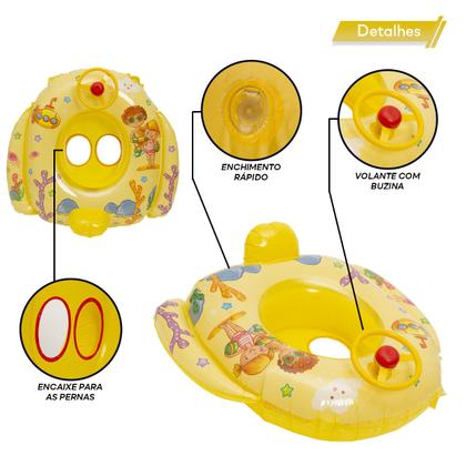 Imagem de Boia Bote Redondo Carrinho Menino Menina Verão Cor Amarelo
