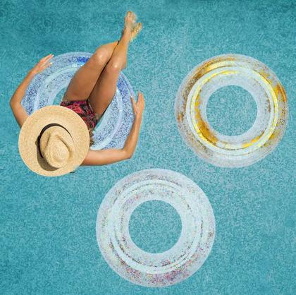 Imagem de Boia Circular inflável Redonda com Glitter 85cm p/ Piscina Mar Verão